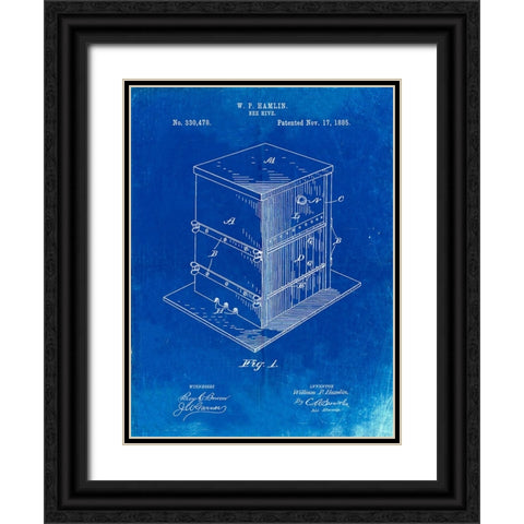 PP724-Faded Blueprint Bee Hive Exterior Patent Poster Black Ornate Wood Framed Art Print with Double Matting by Borders, Cole