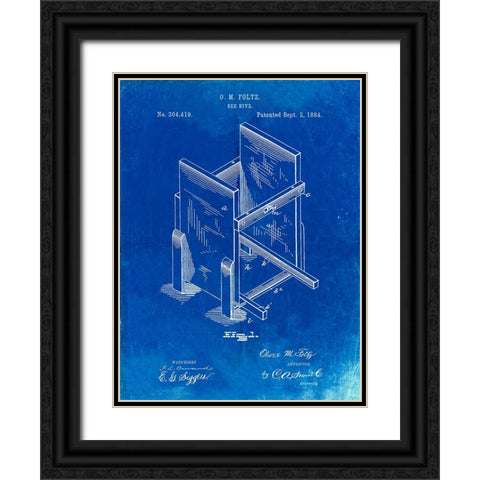 PP725-Faded Blueprint Bee Hive Frames Patent Poster Black Ornate Wood Framed Art Print with Double Matting by Borders, Cole