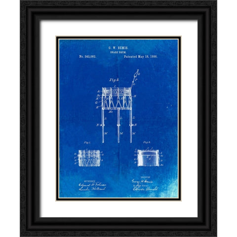 PP732-Faded Blueprint Bemis Marching Snare Drum and Stand Patent Poster Black Ornate Wood Framed Art Print with Double Matting by Borders, Cole