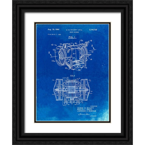 PP733-Faded Blueprint Bench Grinder Patent Poster Black Ornate Wood Framed Art Print with Double Matting by Borders, Cole