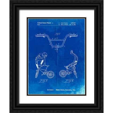 PP734-Faded Blueprint Bicycle Handlebar Art Black Ornate Wood Framed Art Print with Double Matting by Borders, Cole