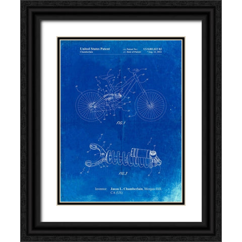 PP735-Faded Blueprint Bicycle Shock Art Black Ornate Wood Framed Art Print with Double Matting by Borders, Cole