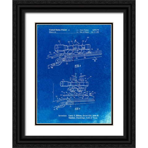 PP740-Faded Blueprint Black Powder Rifle Scope Patent Poster Black Ornate Wood Framed Art Print with Double Matting by Borders, Cole