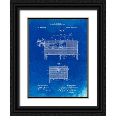 PP742-Faded Blueprint Blacksmith Forge Patent Poster Black Ornate Wood Framed Art Print with Double Matting by Borders, Cole