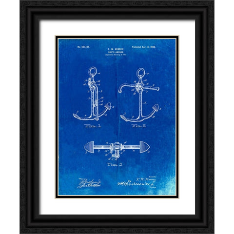 PP745-Faded Blueprint Boat Anchor Patent Poster Black Ornate Wood Framed Art Print with Double Matting by Borders, Cole