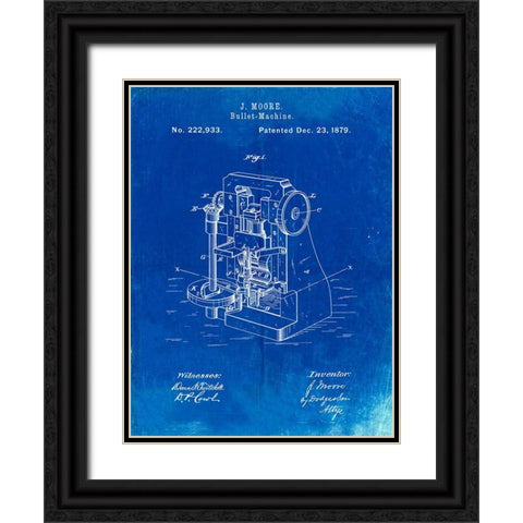 PP757-Faded Blueprint Bullet Machine Patent Poster Black Ornate Wood Framed Art Print with Double Matting by Borders, Cole