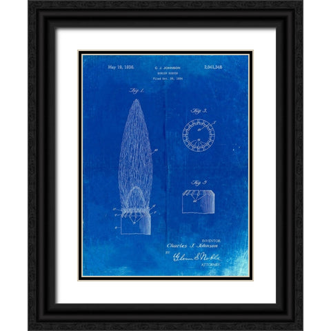 PP759-Faded Blueprint Bunsen Burner Gas Distribution Patent Poster Black Ornate Wood Framed Art Print with Double Matting by Borders, Cole