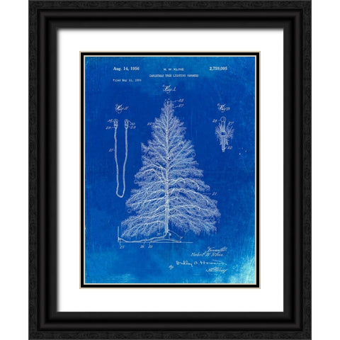 PP765-Faded Blueprint Christmas Tree Poster Black Ornate Wood Framed Art Print with Double Matting by Borders, Cole