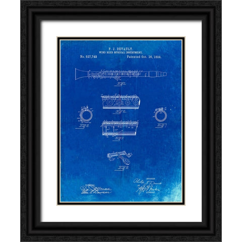 PP768-Faded Blueprint Clarinet 1894 Patent Poster Black Ornate Wood Framed Art Print with Double Matting by Borders, Cole