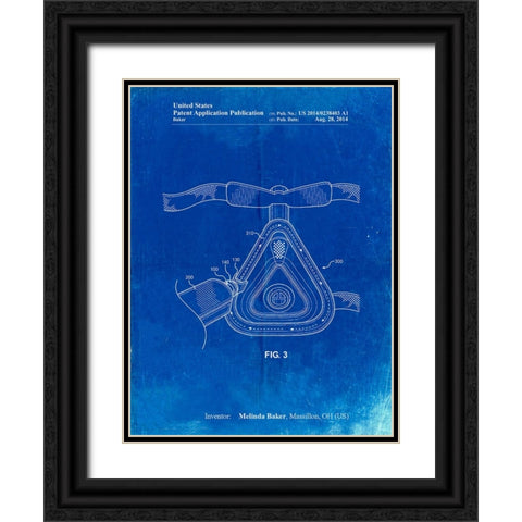 PP775-Faded Blueprint CPAP Mask Patent Poster Black Ornate Wood Framed Art Print with Double Matting by Borders, Cole