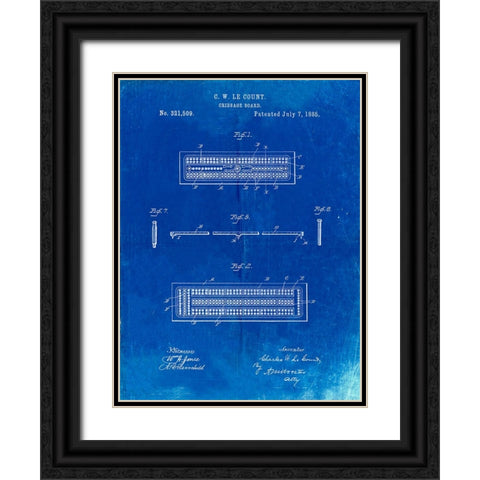 PP776-Faded Blueprint Cribbage Board 1885 Patent Poster Black Ornate Wood Framed Art Print with Double Matting by Borders, Cole