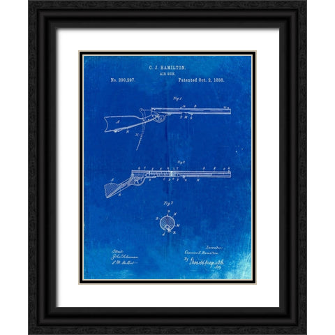 PP777-Faded Blueprint Daisy Air Rifle Patent Art Black Ornate Wood Framed Art Print with Double Matting by Borders, Cole