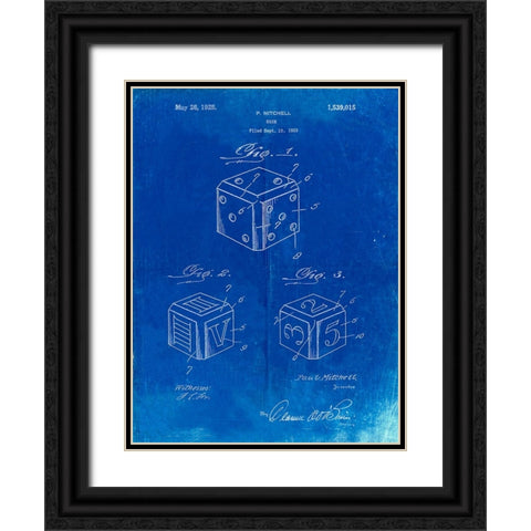 PP781-Faded Blueprint Dice 1923 Patent Poster Black Ornate Wood Framed Art Print with Double Matting by Borders, Cole