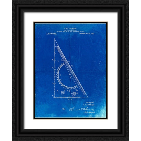PP786-Faded Blueprint Drafting Triangle 1922 Patent Poster Black Ornate Wood Framed Art Print with Double Matting by Borders, Cole