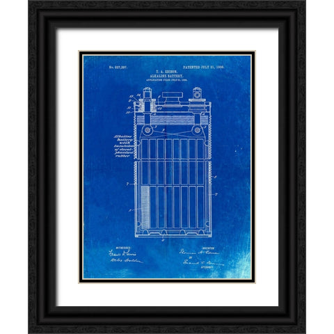 PP792-Faded Blueprint Edison Alkaline Battery Art Black Ornate Wood Framed Art Print with Double Matting by Borders, Cole