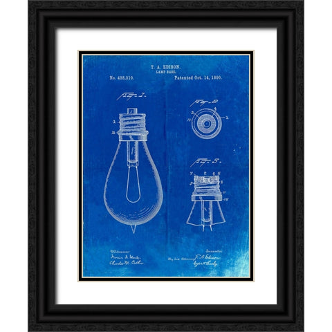 PP796-Faded Blueprint Edison Lamp Base Patent Print Black Ornate Wood Framed Art Print with Double Matting by Borders, Cole