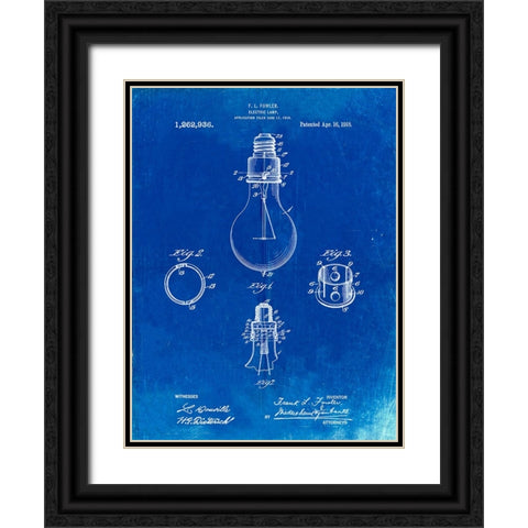 PP800-Faded Blueprint Electric Lamp Patent Poster Black Ornate Wood Framed Art Print with Double Matting by Borders, Cole