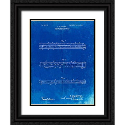 PP801-Faded Blueprint Engineers Slide Rule Patent Poster Black Ornate Wood Framed Art Print with Double Matting by Borders, Cole