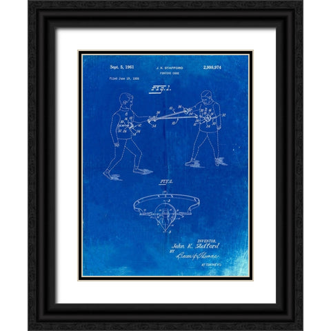 PP804-Faded Blueprint Fencing Game Patent Poster Black Ornate Wood Framed Art Print with Double Matting by Borders, Cole