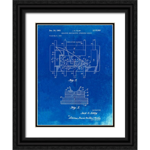 PP813-Faded Blueprint First Integrated Circuit Patent Poster Black Ornate Wood Framed Art Print with Double Matting by Borders, Cole
