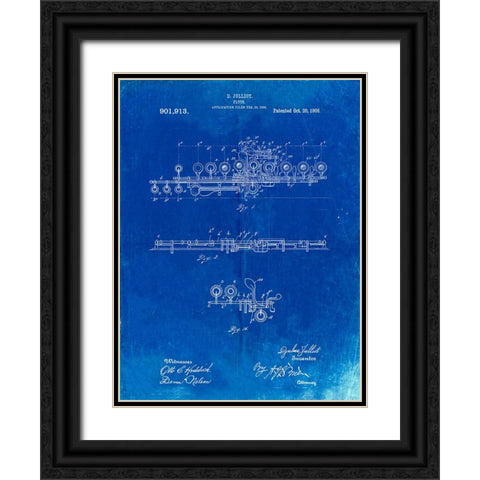 PP820-Faded Blueprint Flute 1908 Patent Poster Black Ornate Wood Framed Art Print with Double Matting by Borders, Cole