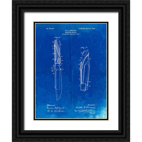 PP822-Faded Blueprint Folding Hunting Knife 1902 Patent Poster Black Ornate Wood Framed Art Print with Double Matting by Borders, Cole