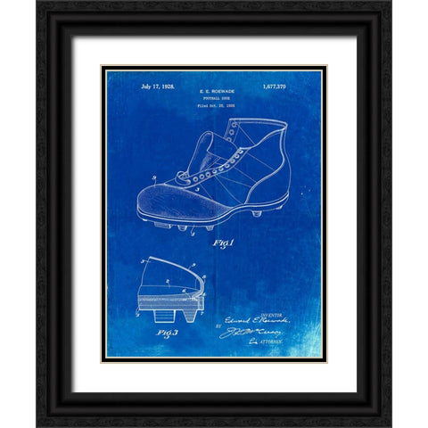 PP823-Faded Blueprint Football Cleat 1928 Patent Poster Black Ornate Wood Framed Art Print with Double Matting by Borders, Cole