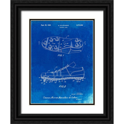 PP824-Faded Blueprint Football Cleat Patent Print Black Ornate Wood Framed Art Print with Double Matting by Borders, Cole