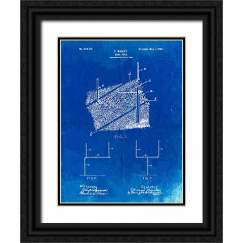 PP826-Faded Blueprint Football Goal Post Poster Black Ornate Wood Framed Art Print with Double Matting by Borders, Cole