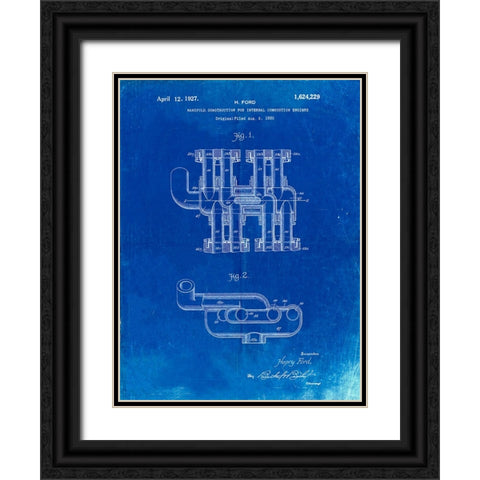 PP832-Faded Blueprint Ford Car Manifold 1920 Patent Poster Black Ornate Wood Framed Art Print with Double Matting by Borders, Cole