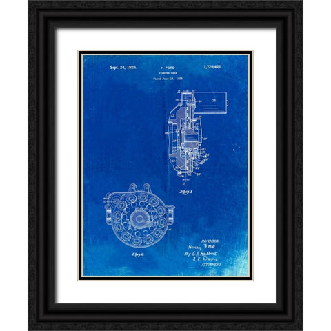 PP833-Faded Blueprint Ford Car Starter Gear 1928 Patent Poster Black Ornate Wood Framed Art Print with Double Matting by Borders, Cole