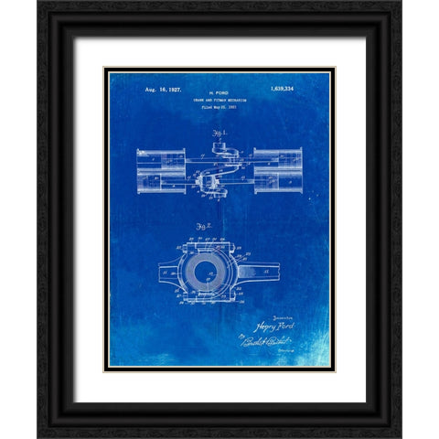 PP837-Faded Blueprint Ford Crank and Pitman Black Ornate Wood Framed Art Print with Double Matting by Borders, Cole