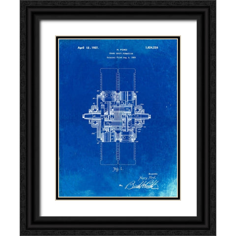 PP838-Faded Blueprint Ford Crank Shaft 1920 Patent Poster Black Ornate Wood Framed Art Print with Double Matting by Borders, Cole