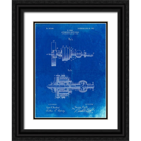 PP840-Faded Blueprint Ford Drive Gear Patent Art Black Ornate Wood Framed Art Print with Double Matting by Borders, Cole