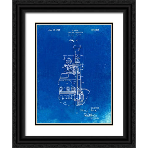 PP842-Faded Blueprint Ford Fuel Pump 1933 Patent Poster Black Ornate Wood Framed Art Print with Double Matting by Borders, Cole