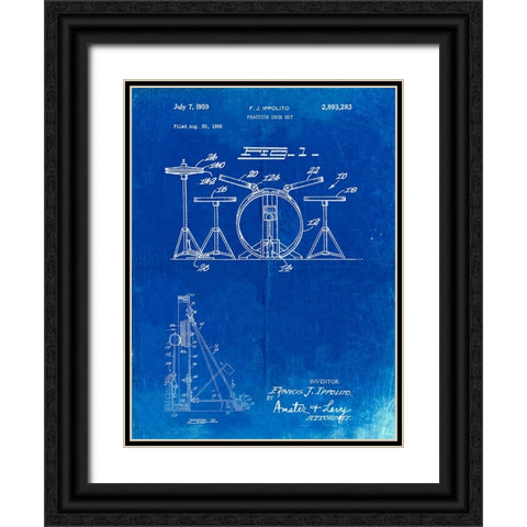 PP852-Faded Blueprint Frank Ippolito Practice Drum Set Patent Poster Black Ornate Wood Framed Art Print with Double Matting by Borders, Cole