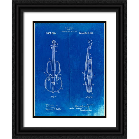 PP853-Faded Blueprint Frank M. Ashley Violin Patent Poster Black Ornate Wood Framed Art Print with Double Matting by Borders, Cole