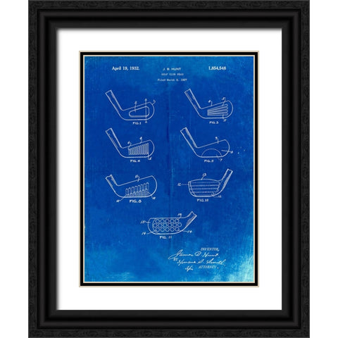 PP857-Faded Blueprint Golf Club Head Patent Poster Black Ornate Wood Framed Art Print with Double Matting by Borders, Cole