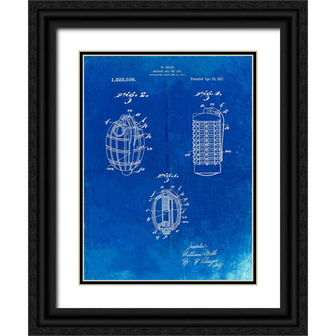 PP866-Faded Blueprint Hand Grenade 1915 Patent Poster Black Ornate Wood Framed Art Print with Double Matting by Borders, Cole
