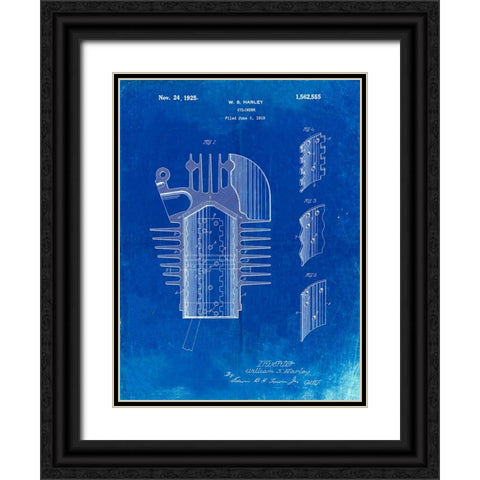 PP869-Faded Blueprint Harley Davidson Cylinder 1919 Patent Poster Black Ornate Wood Framed Art Print with Double Matting by Borders, Cole