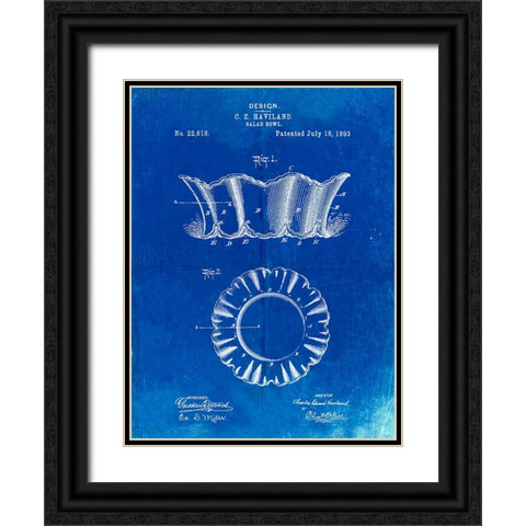 PP874-Faded Blueprint Haviland Salad Bowl 1893 Patent Poster Black Ornate Wood Framed Art Print with Double Matting by Borders, Cole