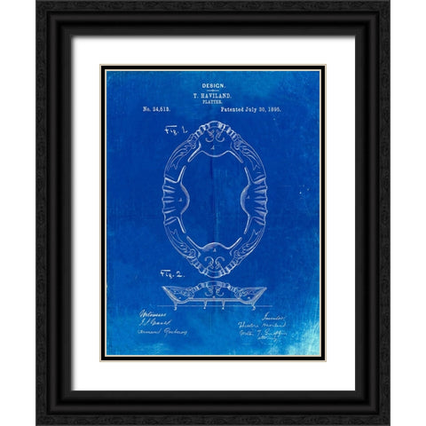 PP875-Faded Blueprint Haviland Serving Platter Poster Black Ornate Wood Framed Art Print with Double Matting by Borders, Cole
