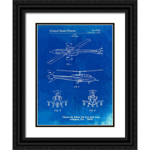 PP876-Faded Blueprint Helicopter Patent Print Black Ornate Wood Framed Art Print with Double Matting by Borders, Cole