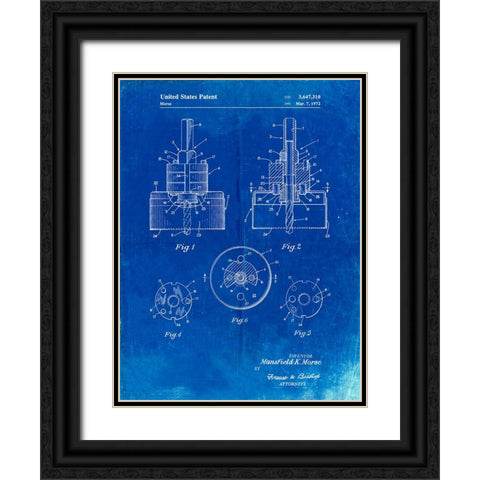 PP880-Faded Blueprint Hole Saw Patent Poster Black Ornate Wood Framed Art Print with Double Matting by Borders, Cole