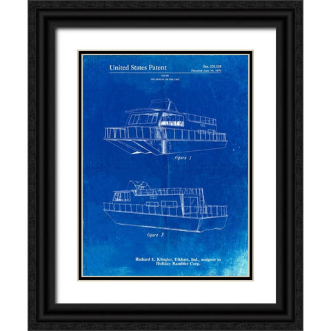 PP884-Faded Blueprint Houseboat Patent Poster Black Ornate Wood Framed Art Print with Double Matting by Borders, Cole