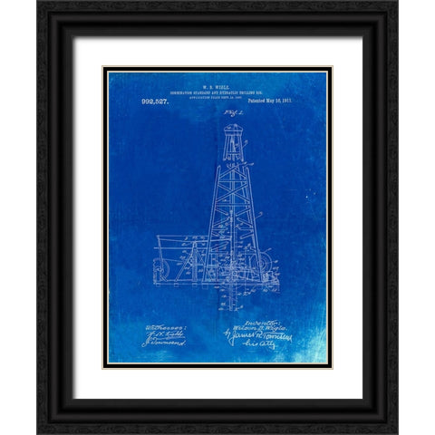 PP886-Faded Blueprint Hydraulic Drilling Rig Patent Poster Black Ornate Wood Framed Art Print with Double Matting by Borders, Cole