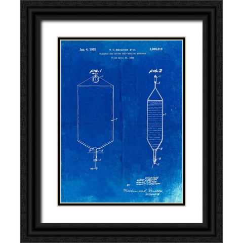 PP887-Faded Blueprint I.V. Bag Patent Poster Black Ornate Wood Framed Art Print with Double Matting by Borders, Cole
