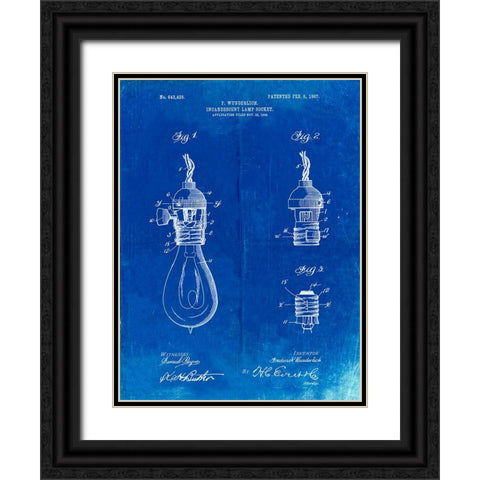 PP890-Faded Blueprint Incandescent Lamp Socket Patent Poster Black Ornate Wood Framed Art Print with Double Matting by Borders, Cole
