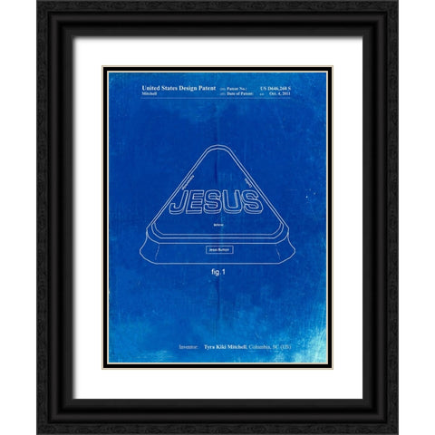 PP900-Faded Blueprint Jesus Button Poster Black Ornate Wood Framed Art Print with Double Matting by Borders, Cole