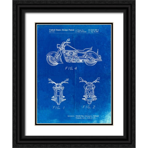PP901-Faded Blueprint Kawasaki Motorcycle Patent Poster Black Ornate Wood Framed Art Print with Double Matting by Borders, Cole